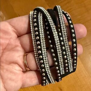 Premier Designs Black and Silver Rhinestone Wrap Bracelet